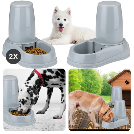 Cheqo® Automatische Voerbak en Waterdispenser - Kat en Hond - Dierenvoederset - Dier Voeder - Voerautomaat - Voor Grote Huisdieren - Kunststof - 2 Stuks