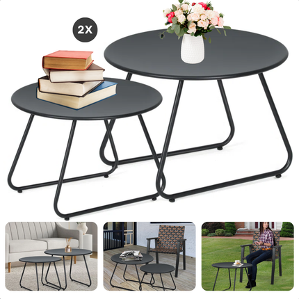 Cheqo® Moderne Bijzettafels - Bijzettafel Set van 2 - Bedtafeltje - Nachtkastje - Bijzettafel Bank - Zwart Metaal - Voor Woonkamer - Gepoedercoat