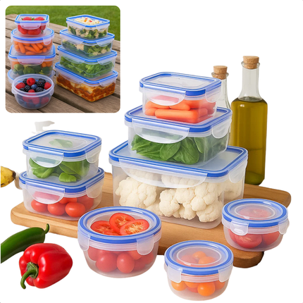Cheqo® Plastic Bewaardozen - 16-Delige Set - Klikdeksel - Magnetronbestendig - Vaatwasserbestendig - Diepvriesbestendig - Voedsel Bewaren - Vershoudbakjes - Polypropyleen Kunststof - Transparante Bakjes - Rechthoekige Doosjes - Meal Prep