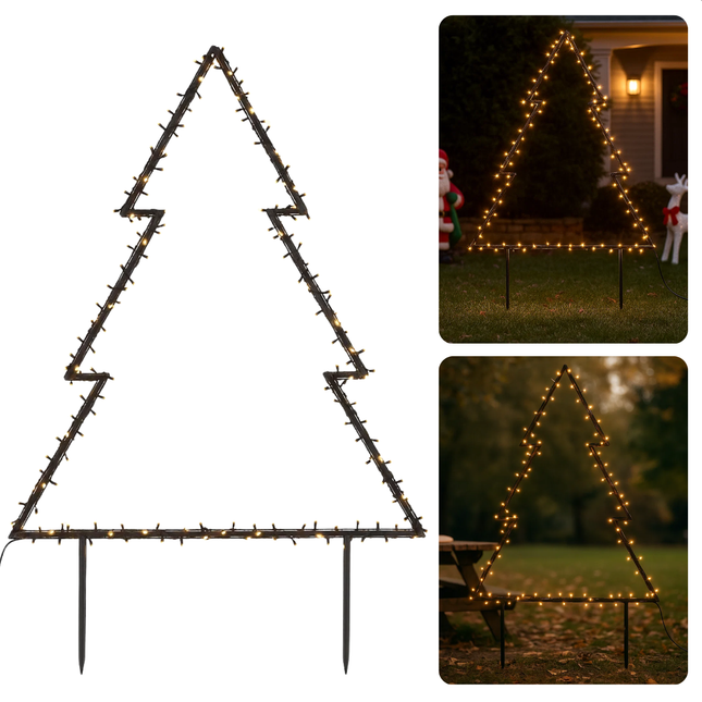 Cheqo® Led Kerstboom - Tuin Kerst Decoratie - Warm Wit - 175 Leds - 8 Lichtfuncties - Automatische Timer - Buitenverlichting - Decoratieve Verlichting - Kerstverlichting - Kerstdecoratie - Tuin Kerstboom Prikspot