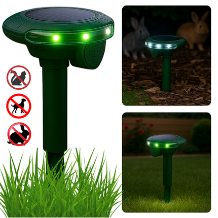 Cheqo® Solar Dierenverjager met Bewegingssensor – Ultrasone Kattenverjager & Marterverjager – LED-Flitslicht – Waterdicht Ontwerp – Milieuvriendelijk – Voor Buitengebruik – Zonnepaneel – Tuin Bescherming – Diervriendelijke Ongedierte Verjager