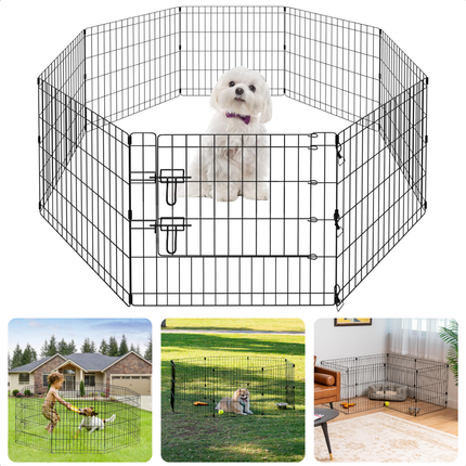 Cheqo® Hondenren - Puppyren - Opvouwbaar - Zwart Metaal - Met Deur - Ren - Ook voor Konijnen en Cavia - Ideaal voor Kleine Honden