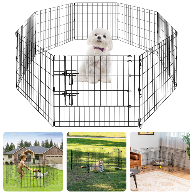 Cheqo® Hondenren - Puppyren - Opvouwbaar - Zwart Metaal - Met Deur - Ren - Ook voor Konijnen en Cavia - Ideaal voor Kleine Honden