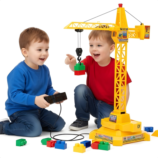 Cheqo® Speelgoed Kraan - Hijskraan Speelgoed - Bouwkraan Speelgoed - Kraan Speelgoed met Kabelbesturing - Bestuurbare Speelgoed Kraan - Speelgoed Kraan Kinderen - Speelgoed Kraan Vanaf 3 Jaar - Gele Speelgoed Kraan