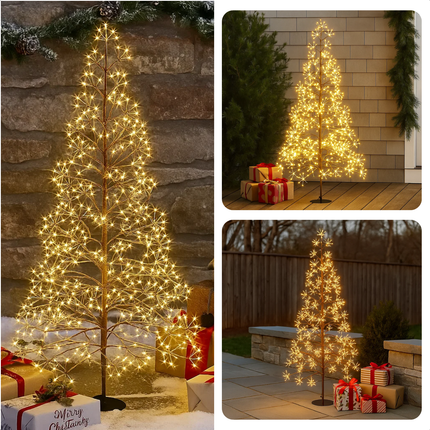 Cheqo® Kerstboom LED - Kerstverlichting Buiten - Warm Wit Licht - Micro LED-Lampjes - Spatwaterdicht IP44 - Buiten Kerst Verlichting - Tuinverlichting Kerst - 150 CM Hoogte - Sfeervol Licht - Lichtboom