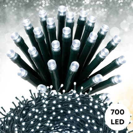 Cheqo® Microcluster Kerstverlichting - Kerstlampjes - Kerstboomverlichting - 700 LED Lampjes - 14 Meter Lengte - Wit Licht - Timer Functie - Lichtfuncties - Geheugen Functie - Buitenverlichting Kerst