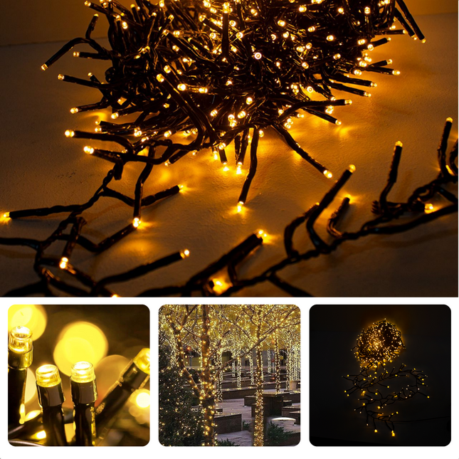 Cheqo® Kerstverlichting - Kerstboomverlichting - Kerstlampjes - 800 LED - 12M - Voor Binnen en Buiten - Timer - Warm Wit - 8 Lichtfuncties - Lang Snoer - Clusterverlichting - Sfeerverlichting - Feestverlichting Kerstboomverlichting