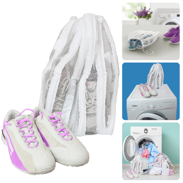 Cheqo® Waszak voor Schoenen - Wasnetten - Wasnet voor Sportschoenen - 70x50 cm - Witte Mesh Waszak - Beschermend en Duurzaam