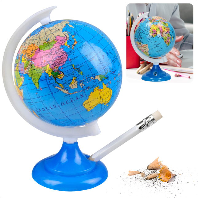 Cheqo® Puntenslijper Globe - Wereldbol Puntenslijper - Bureauaccessoire - Wereldbol Design - Decoratief en Praktisch