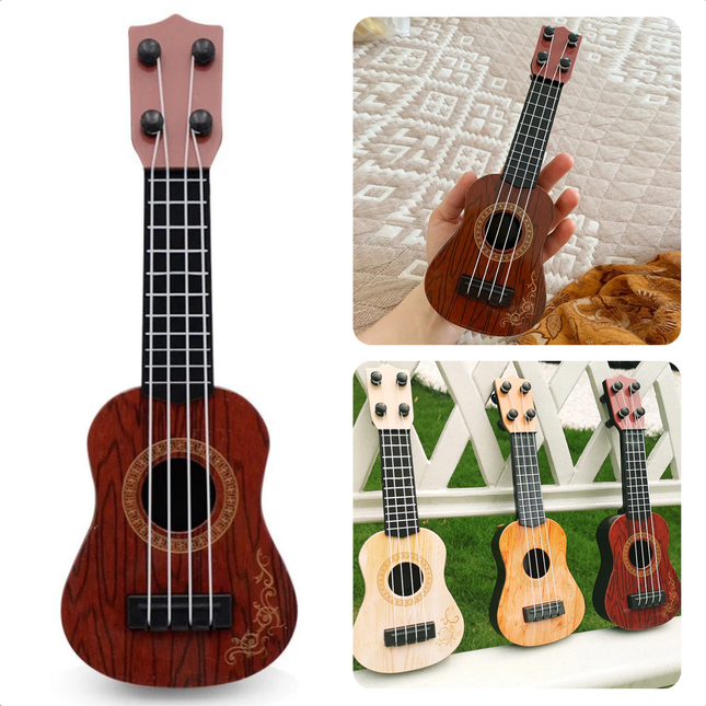 Cheqo® Mini Gitaar voor Kinderen - Speelgoed Gitaar - Houten Speelgoed 26 cm - Educatief Muziekspeelgoed voor Peuters