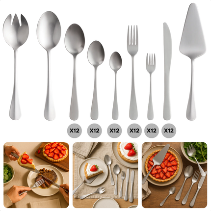 Cheqo® 75-Delige Bestekset - Roestvrij Staal Bestek - Vaatwasmachinebestendig - Hoogwaardig RVS - Glanzend Gepolijst - Compleet Bestekset - Bestek Voor 12 Personen - Stijlvolle Presentatie - Dagelijks Gebruik - Speciale Gelegenheden