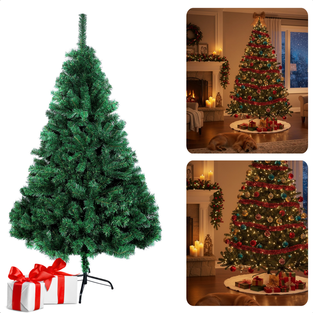 Cheqo® Kunstkerstboom 210 cm - 900 Takken - Kerstboom Met Standaard - Duurzame Materialen - Milieuvriendelijk Alternatief - Eenvoudig Op Te Zetten - Volle Uitstraling - Flexibele Takken - Stabiele Kerstboom - Herbruikbare Kerstboom