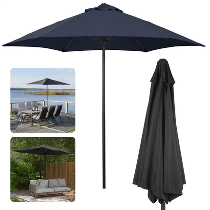 Cheqo® Luxe Parasol - Stokparasol - Zonwerend Textiel - Aluminium - Luxe Tuinparasol - Zwart