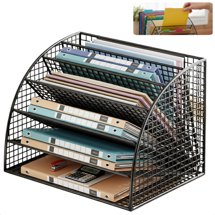 Cheqo® Brievenbak - Bureauorganiser - 6 Vakken - Documenten Opbergen - Kantoor En Thuis - Industriële Stijl - Metaal - A4-formaat - Zwart - Documenten En Magazines - Bureau Accessoires - Papierlade - Organiser Voor Kantoor