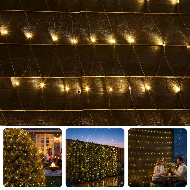 Cheqo® Kerst Netverlichting - Netverlichting Buiten - Warm Wit Licht - 160 LED Lampjes - IP44 - Kerstdecoratie - Kerst Verlichting - 6,5 Meter - Binnen En Buiten - Feestelijke Sfeer - Duurzame Kerstverlichting - LED Netverlichting
