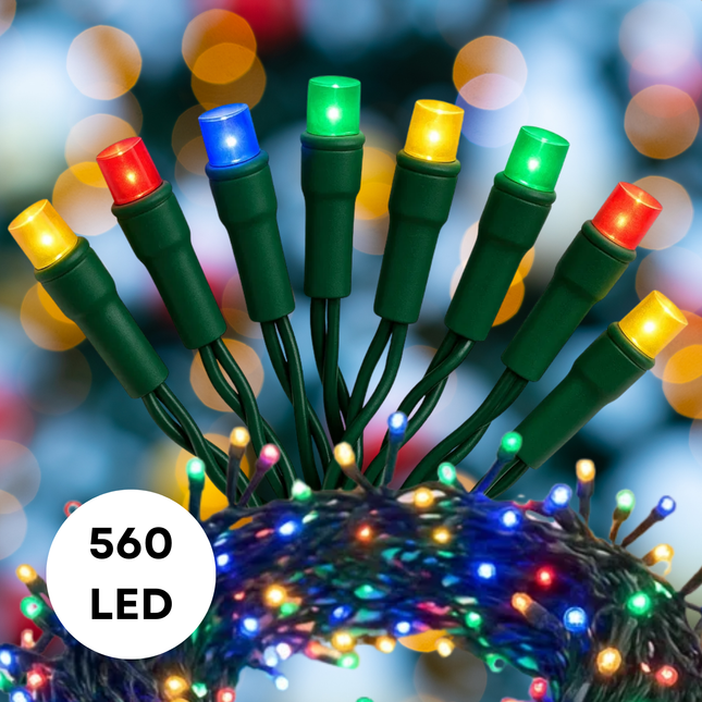 Cheqo® Microcluster Kerstverlichting - Kerstlampjes - Kerstboomverlichting - 560 LED Lampjes - Soft Multi Colour - Veelkleurige Verlichting - 8 Lichtfuncties - Geheugenfunctie - Timer 8 Uur - 11 Meter Lengte - Geschikt voor 180 CM Kerstboom