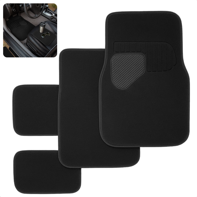 Cheqo® Universele Automatten - 4-Delige Set - Anti-Slip Bodem - Automatten Zwart - Eenvoudig Te Reinigen - Glijvaste Rug - Automatten Voor En Achter - Universeel Toepasbaar - Automatten Set - Chauffeursmat - Bijrijdermat - Matten Achterin