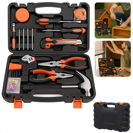 Cheqo® Gereedschapset Voor Beginners - 45-Delige Gereedschapset - Klauwhamer - Schroevendraaiers - Tangen - Imbussleutels - Multi-Schroevendraaiers - Afbreekmes - Rolbandmaat - Isolatietape - Spanningzoeker - Kunststof Opbergkoffer