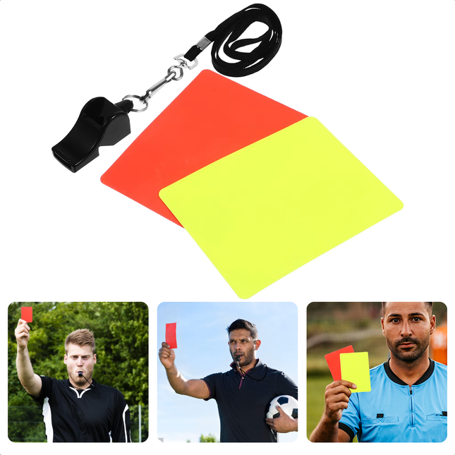 Cheqo® Scheidsrechter Set - Scheidsrechtersfluitje Voetbal - Inclusief Gele en Rode Kaarten - Rode en Gele Kaart - Sportfluitje met Koord