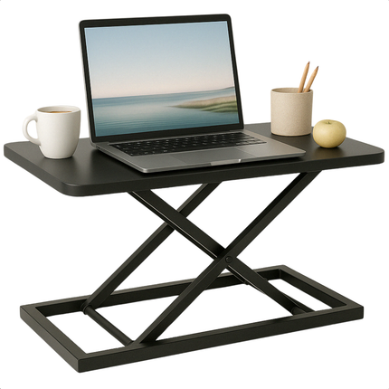 Cheqo® Verstelbare Bureauverhoger - Zit Sta Bureau Verhoger - Monitor Verhoger - Workstation - Stabureau - Ergonomische Werkplek - MDF & Metaal - Zwart