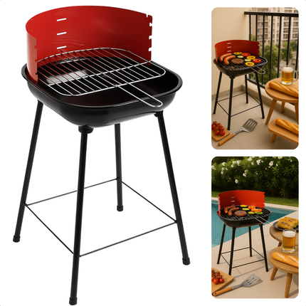 Cheqo® Houtskool Barbecue RVS - Houtskoolbarbecue - Verstelbaar Rooster - Ronde BBQ Rood/Zwart