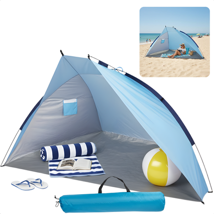 Cheqo® Strandtent - Beach Shelter - Beach Tent - Strand Shelter - Strandtenten - Pop Up Strandtent - Pop Up Beach Tent - Strandtent Pop Up - Strandtent 2 Persoons - Strandtent voor 2 Personen - Blauwe Strandtent