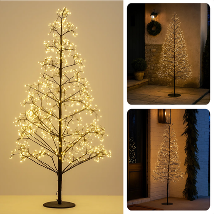 Cheqo® Outdoor Lichtboom - Kerstverlichting Buiten - Warm Wit Licht - Micro LED-Lampjes - IP44 Stekker - Spatwaterdicht - Tuinverlichting Kerstboom - 180 CM Hoogte - Zwarte Frame - Sfeervol Licht - 5 Meter Snoerlengte
