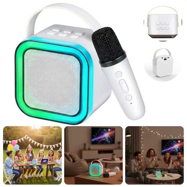 Cheqo® Draadloze Karaoke Set - Karaoke Set Mini - Compacte Karaoke Set - Draadloze Microfoon - RGB-Verlichting - Karaoke Voor Kinderen - Karaoke Voor Volwassenen - Bluetooth - AUX- USB - Party Speaker - Bluetooth Speaker