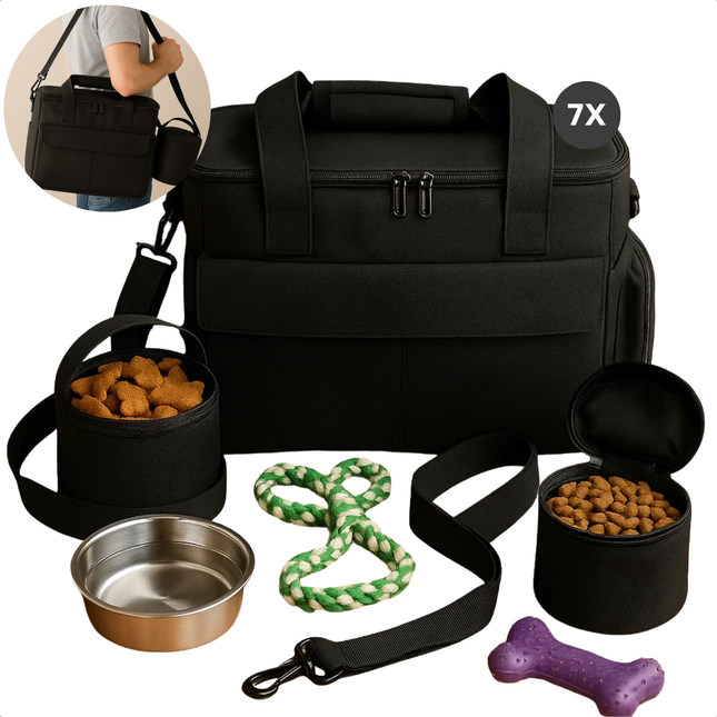Cheqo® Honden Reistas Zwart - Huisdieren Reistas - Dieren Tas - Hondentas - Ruime Opbergmogelijkheden - Oxford Materiaal
