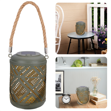 Cheqo® Solar Lantaarn - Grijze Decoratieve Buitenlamp - Tuinverlichting Zonneenergie - Tuinlantaarn -  Tafellamp - Hanglamp - Weerbestendig