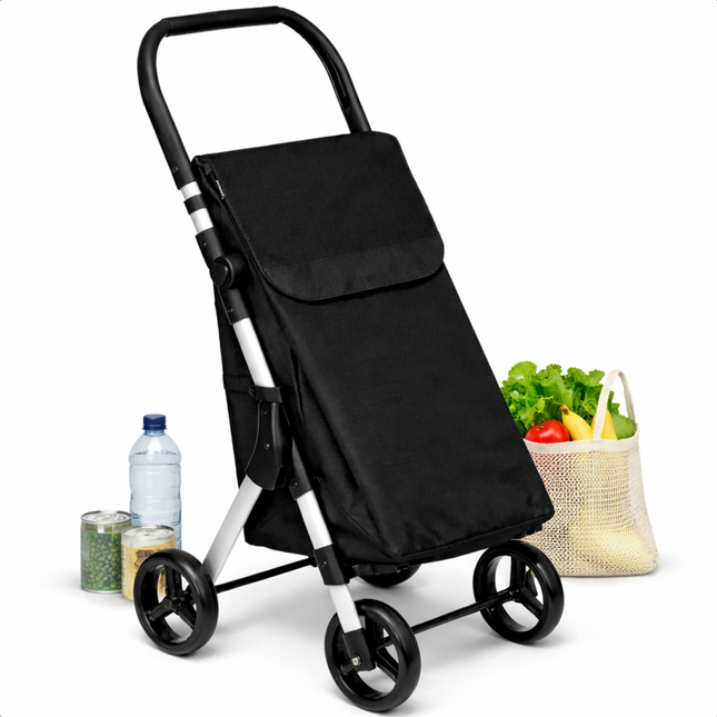 Cheqo® Boodschappentrolley - Boodschappenwagen - Boodschappenkar - Boodschappentrolley Opvouwbaar - Boodschappentrolley Met Wielen - Boodschappentrolley Zwart - Boodschappentrolley 4 Wielen