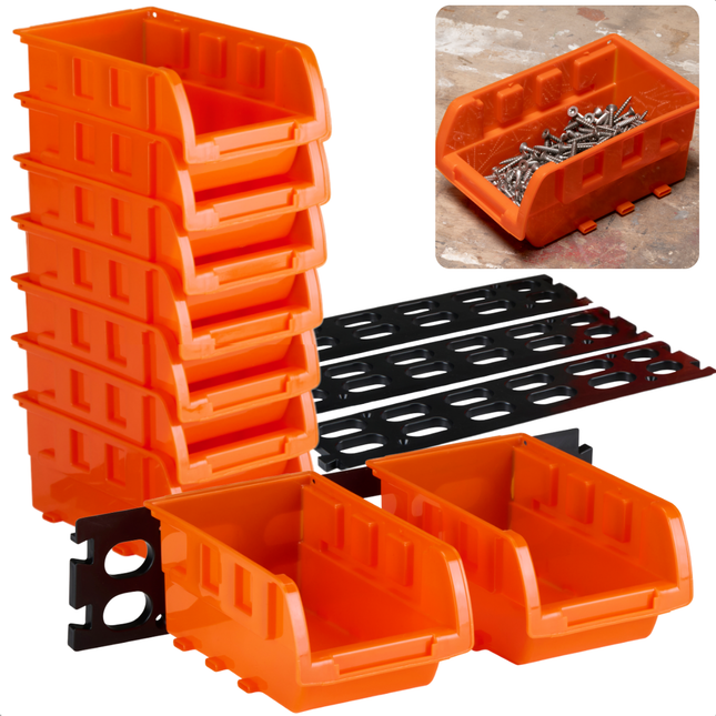 Cheqo® Stapelbare Sorteerbakjes - Opbergbakjes Oranje - Set Van 8 Stuks - Kantoorbenodigdheden Opbergen - Hobbyartikelen Organizer - Sieraden Opbergen - Kostbaarheden Sorteren - Veelzijdige Opbergoplossing - Ruimtebesparend Ontwerp