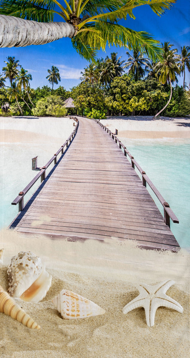 Strandlaken 100x180 cm - Tropisch Strand en Palmbomen Print - Poly Velours - Good Morning