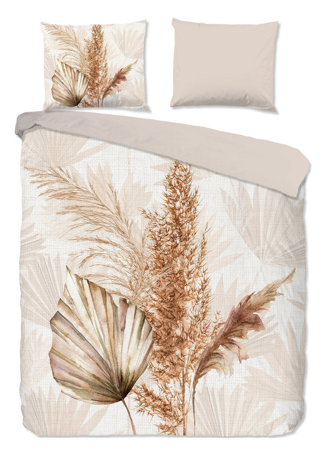 Dekbedovertrek 140x200 cm - Natuurlijke Bladeren Print - Zand - 1 Persoons - 100% Katoen - Oeko-Tex Gecertificeerd