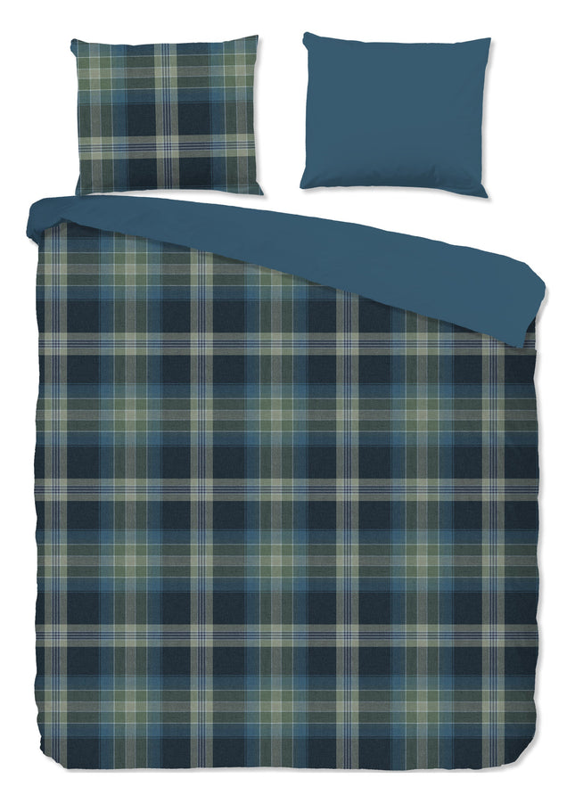 Luxe Microfiber Dekbedovertrek 240x220 cm - Geruite Print - Blauw/Groen - 2 Persoons - Oeko-Tex Gecertificeerd