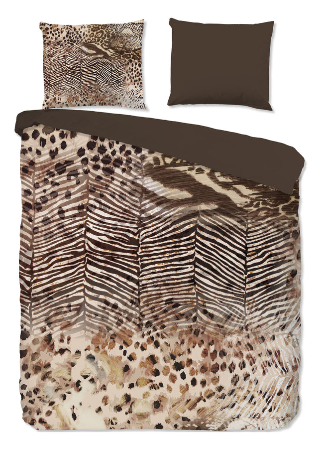 Luxe Microfiber Dekbedovertrek 200x220 cm - Dierenprint Bruin - Zebra en Luipaard Motief - 2 Persoons - Oeko-Tex Gecertificeerd