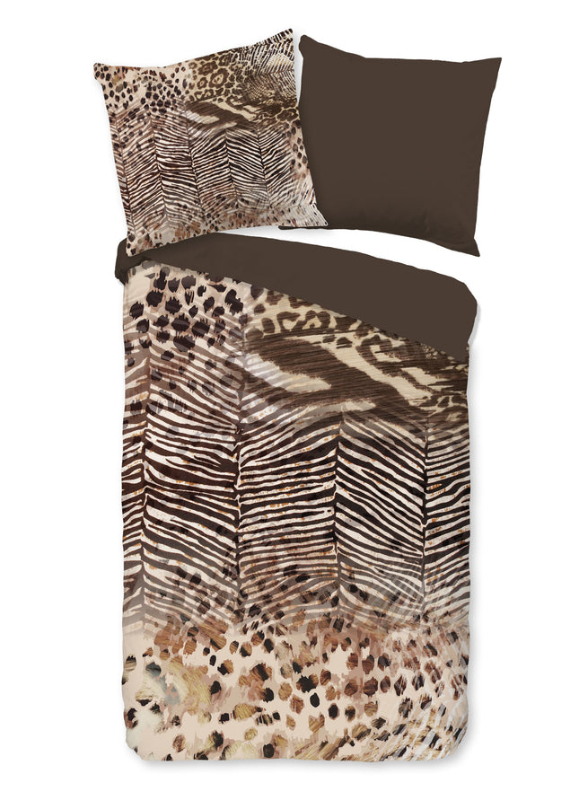 Luxe Microfiber Dekbedovertrek 135x200 cm - Dierenprint Zebra en Luipaard - Bruin - 1 Persoons - Oeko-Tex Gecertificeerd