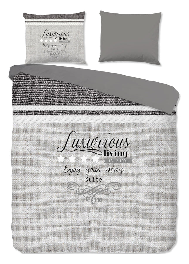 Luxe Grijs Dekbedovertrek 240x220 cm - Tekst en Kabelpatroon - 2 Persoons - Microfiber - Oeko-Tex Gecertificeerd