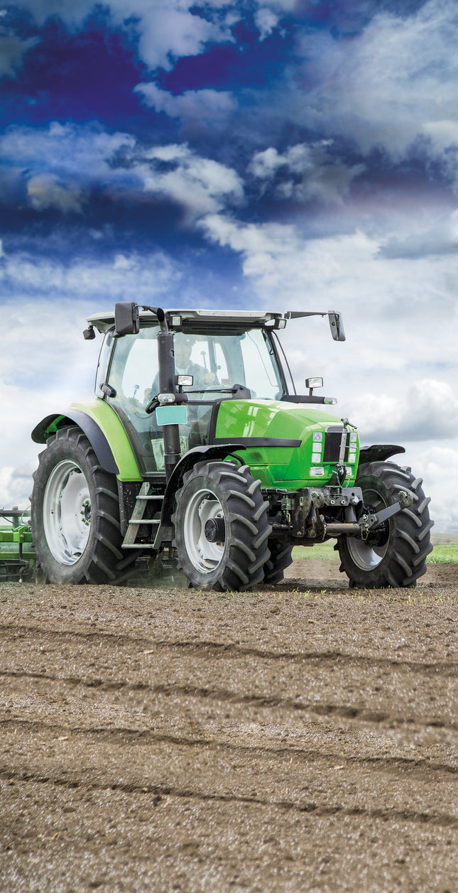 Strandlaken voor Kinderen - 75x150 cm - Tractors en Natuur Print - Groen - Poly Velours