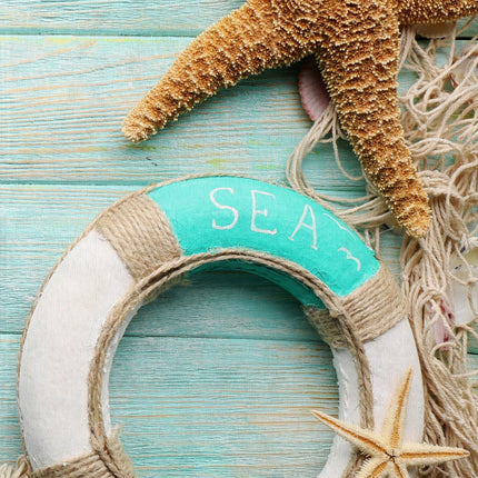 Strandlaken 100x180 cm - Zee Sterren en Schelpen Print - Aqua - Poly Velours - Good Morning