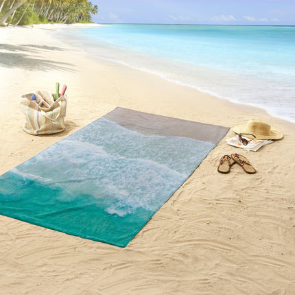 Strandlaken 100x180 cm - Zee en Strand Print - Poly Velours - Good Morning - Zand en Oceaan Design