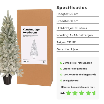 Cheqo® Kunstkerstboom Met Verlichting en Sneeuw- LED Lampjes - Warm Wit Licht - Compacte Kunst Kerstboom - Op Batterijen - Kleine Kunstboom - Sfeervolle Decoratie - Besneeuwde Takken - Natuurgetrouwe Takjes