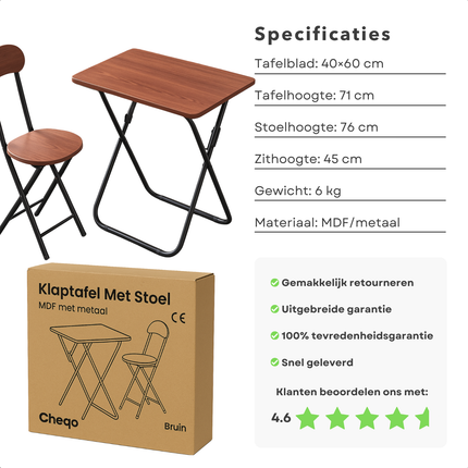 Cheqo® Universele Tafel Set met Stoel - Bureau - Eettafel - Kindertafel - Klaptafel Met Stoel - Ideaal voor Kinderen - Kinderkamer - MDF - Bruin