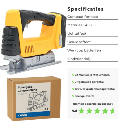 Cheqo® Speelgoed Zaagmachine - Zaag Machine Met Licht - Zaagmachine Met Geluid - ABS Materiaal - Werkt Op Batterijen - Licht En Geluid - Kindergereedschap - Speelgoed Gereedschap - Realistisch Geluid - Speelgoed Zaag