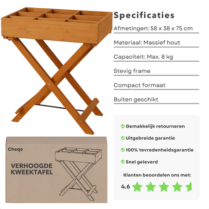 Cheqo® Houten Kweektafel op Poten - Plantenbak voor Kweken - Moestuinbak - Verhoogde Kruidentafel - Moestuin Bak - Kweektuin - Kweekbak - Kruidenbak