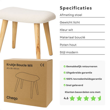 Cheqo® Krukje Wit - Houten Poten - Kruk - Stoeltje - Bijzettafel - Tafeltje - Teddy - Poef