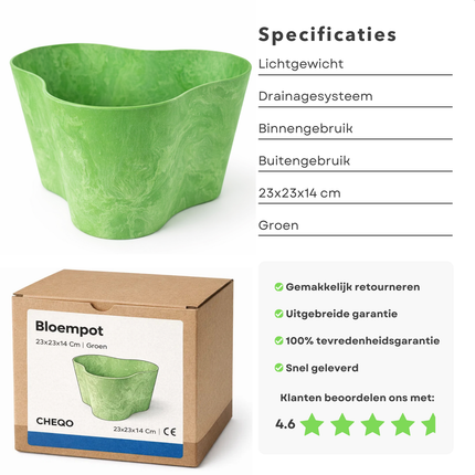 Cheqo® Bloempot Groen - Bloempot Rond - Bloempot Binnen - Bloempot Buiten - Sierpot Groen - Sierpot Rond - Bloempot met Schotel - Bloempot met Onderzetter