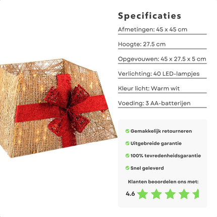 Cheqo® Kerstboomrok met LED Verlichting - Opvouwbaar - 45x45x27,5 cm - Glitter Cadeau Design