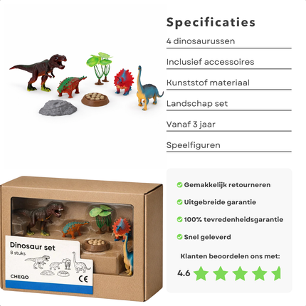 Cheqo® Dinosaurus Speelfiguren - Dinosaurus Figuren Set - Dinosaurus Speelgoed Set - Dinosaurus Speelset - T Rex Speelgoed - Brachiosaurus Speelgoed - Stegosaurus Speelgoed - Ankylosaurus Speelgoed - Dinosaurus Set Kinderen