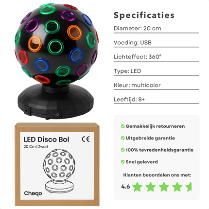 Cheqo® LED Disco Bal - Disco Bal - Feestverlichting - Disco Licht - Party Light - Gekleurde Lichteffecten - Voor Kinderen En Volwassenen - Eenvoudig In Gebruik - Compacte Formaat - Levendige Dansvloer - Urenlang Plezier